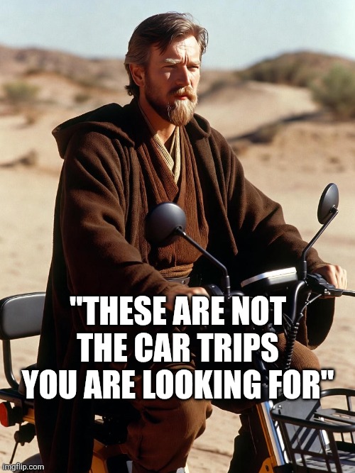 Jedi converts car trips to bike trips | "THESE ARE NOT THE CAR TRIPS YOU ARE LOOKING FOR" | image tagged in jedi on an e-bike | made w/ Imgflip meme maker