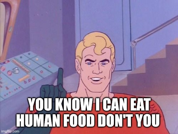 Aquaman questions | YOU KNOW I CAN EAT HUMAN FOOD DON'T YOU | image tagged in aquaman questions | made w/ Imgflip meme maker