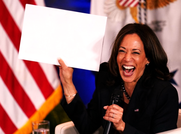 Kamala holds up blank sign Blank Meme Template