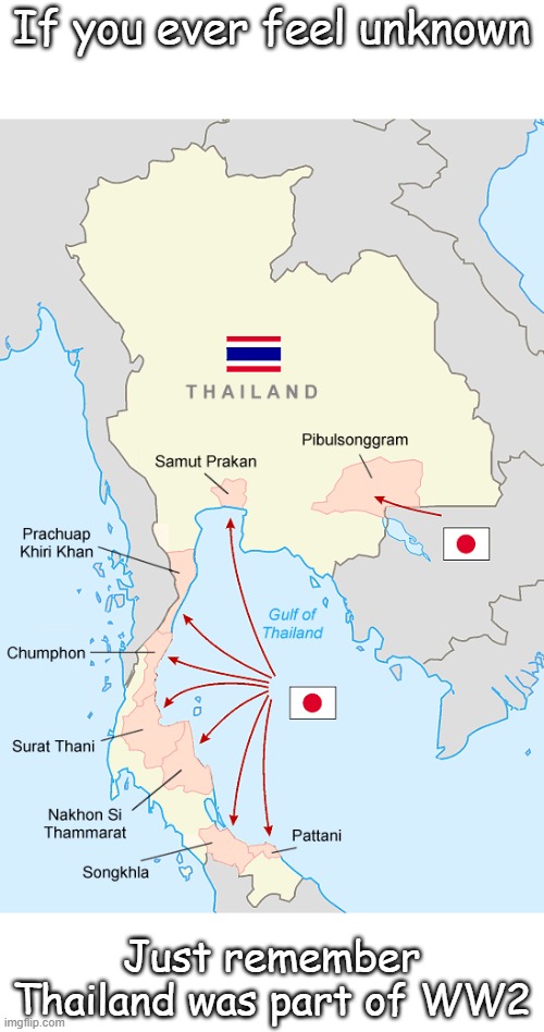 Had to look this up | If you ever feel unknown; Just remember Thailand was part of WW2 | image tagged in ww2,thailand,wth | made w/ Imgflip meme maker