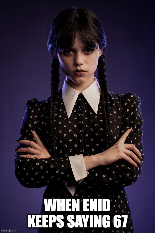 Wednesday | WHEN ENID KEEPS SAYING 67 | image tagged in wednesday | made w/ Imgflip meme maker