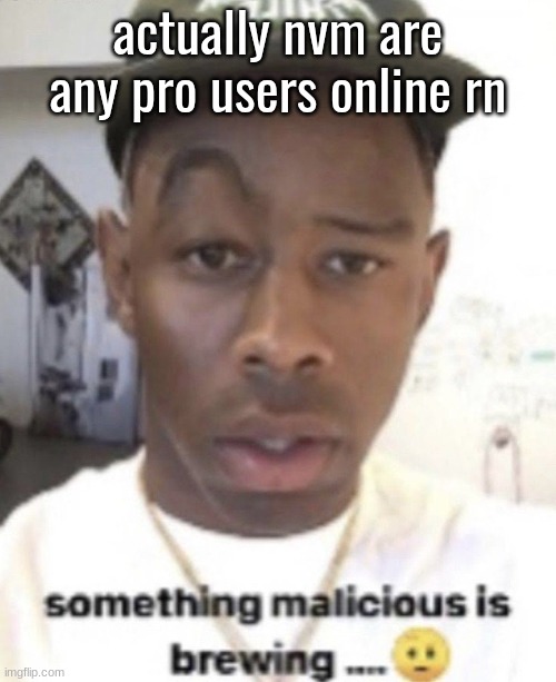 Something malicious is brewing | actually nvm are any pro users online rn | image tagged in something malicious is brewing | made w/ Imgflip meme maker