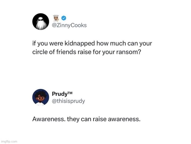 Ransom Money, what ransom money? | image tagged in ransom,kidnapping,awareness,broke,you simply have less value | made w/ Imgflip meme maker