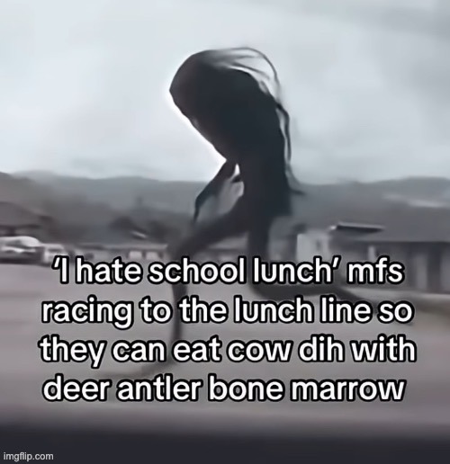image tagged in memes,funny,i hate school lunch mfs,cow dih deer antler bone marrow | made w/ Imgflip meme maker