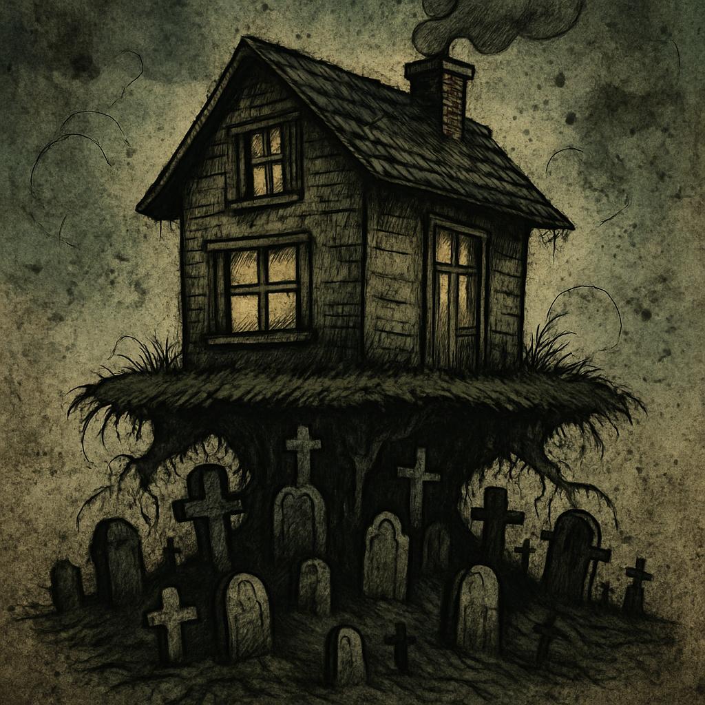 High Quality house with graveyard under it Blank Meme Template