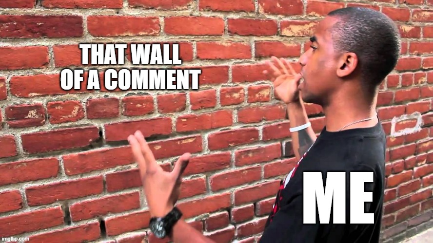 Talking to wall | THAT WALL OF A COMMENT ME | image tagged in talking to wall | made w/ Imgflip meme maker