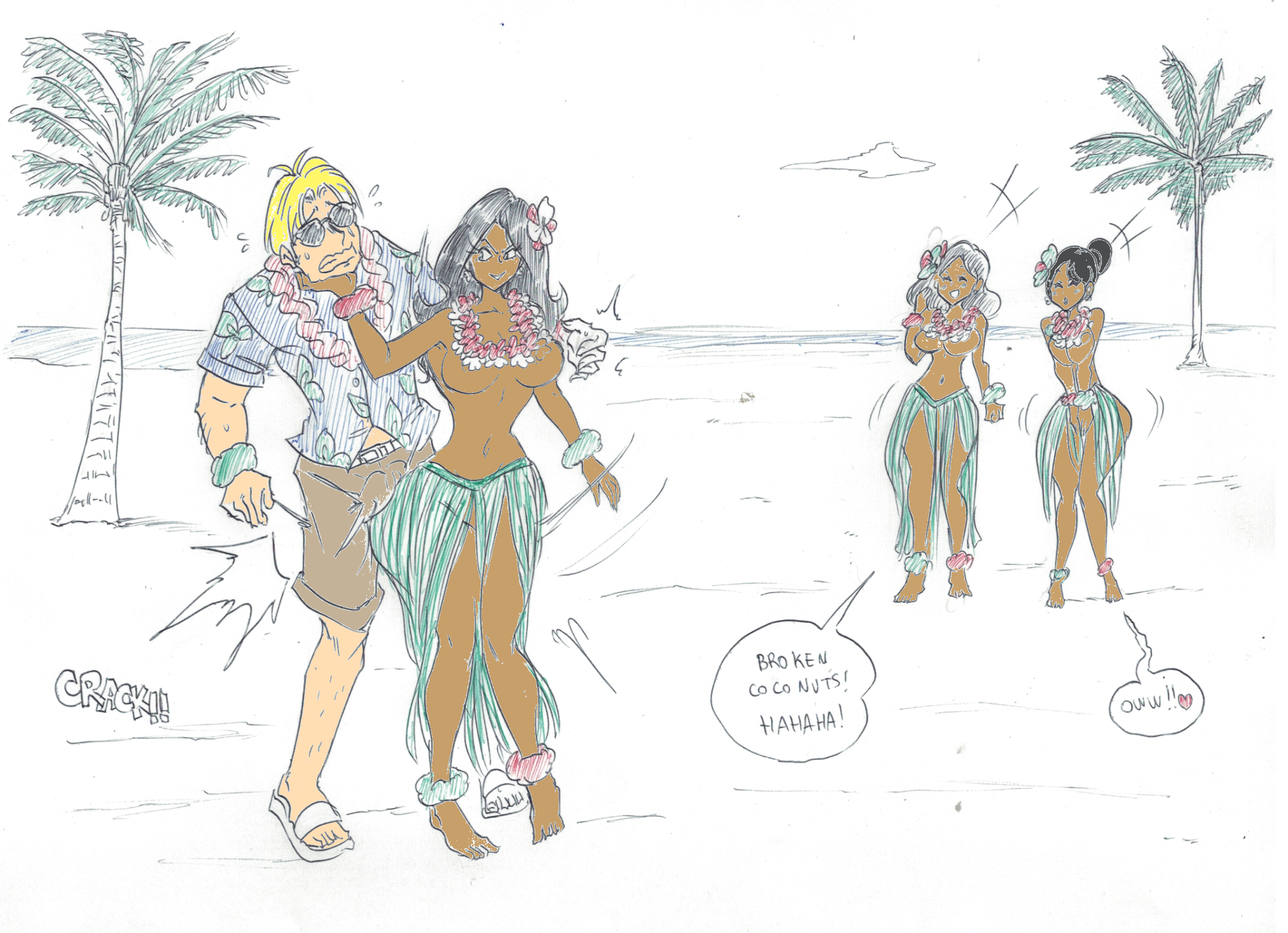 Sexy Hula Dancer Kicks Man in the Balls Blank Meme Template