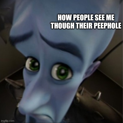 Megamind peeking | HOW PEOPLE SEE ME THOUGH THEIR PEEPHOLE | image tagged in megamind peeking | made w/ Imgflip meme maker