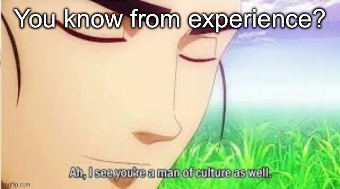 Ah,I see you are a man of culture as well | You know from experience? | image tagged in ah i see you are a man of culture as well | made w/ Imgflip meme maker