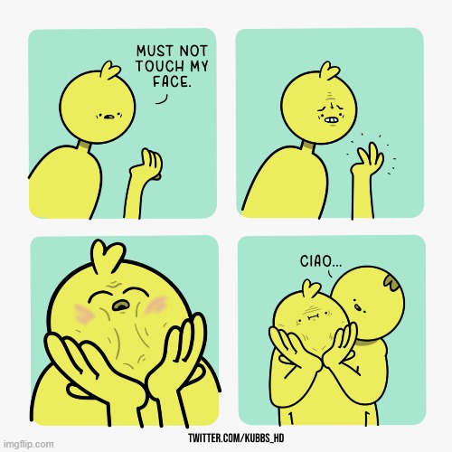 image tagged in face,touch,not,touching,hands,ciao | made w/ Imgflip meme maker