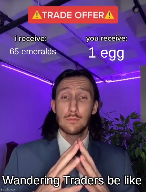 Trade Offer | 65 emeralds; 1 egg; Wandering Traders be like | image tagged in trade offer | made w/ Imgflip meme maker