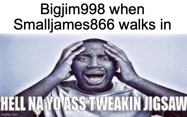 hell nah yo ass tweaking (bottom panel only) | Bigjim998 when Smalljames866 walks in | image tagged in hell nah yo ass tweaking bottom panel only | made w/ Imgflip meme maker