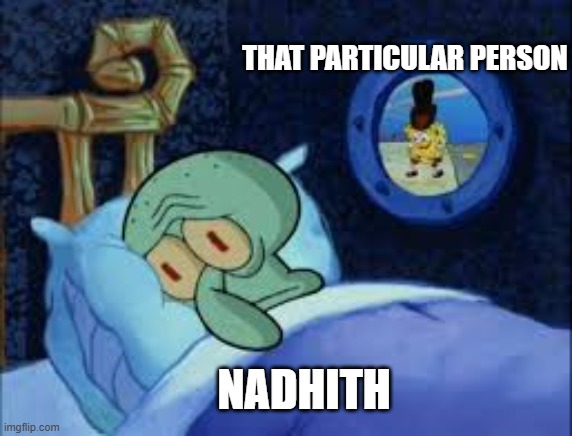 Squidward can't sleep with the spoons rattling | THAT PARTICULAR PERSON; NADHITH | image tagged in squidward can't sleep with the spoons rattling | made w/ Imgflip meme maker