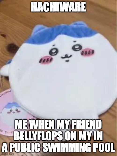 Hachiware flat | HACHIWARE; ME WHEN MY FRIEND BELLYFLOPS ON MY IN A PUBLIC SWIMMING POOL | image tagged in funny,meme,flat,chiikawa | made w/ Imgflip meme maker