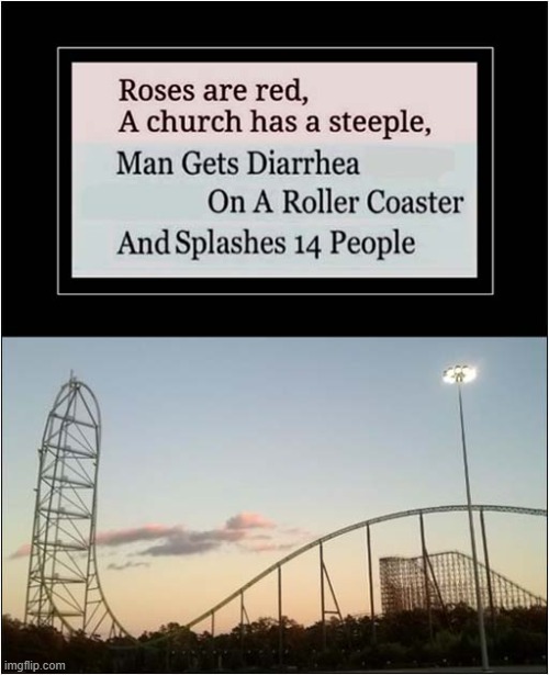 Poetry In Motion | image tagged in poetry,diarrhea,roller coaster,splashed | made w/ Imgflip meme maker