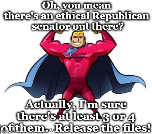 Oh, you mean there's an ethical Republican  senator out there? Actually, I'm sure there's at least 3 or 4 of them.  Release the files! | made w/ Imgflip meme maker
