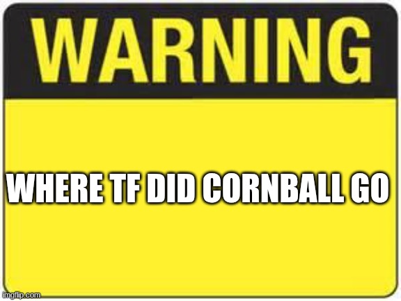 blank warning sign | WHERE TF DID CORNBALL GO | image tagged in blank warning sign | made w/ Imgflip meme maker