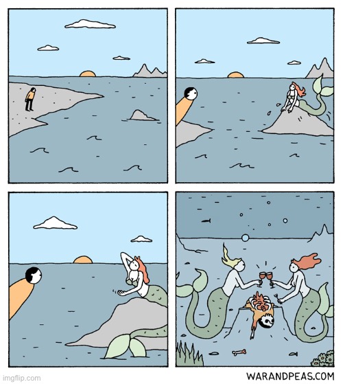 War and Peas | image tagged in comics,war and peas,mermaids,cannibals,lured,man | made w/ Imgflip meme maker