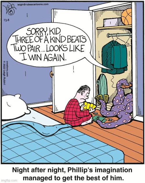 Rubes | image tagged in comics,rubes,imagination,closet,gets the best of,cards | made w/ Imgflip meme maker