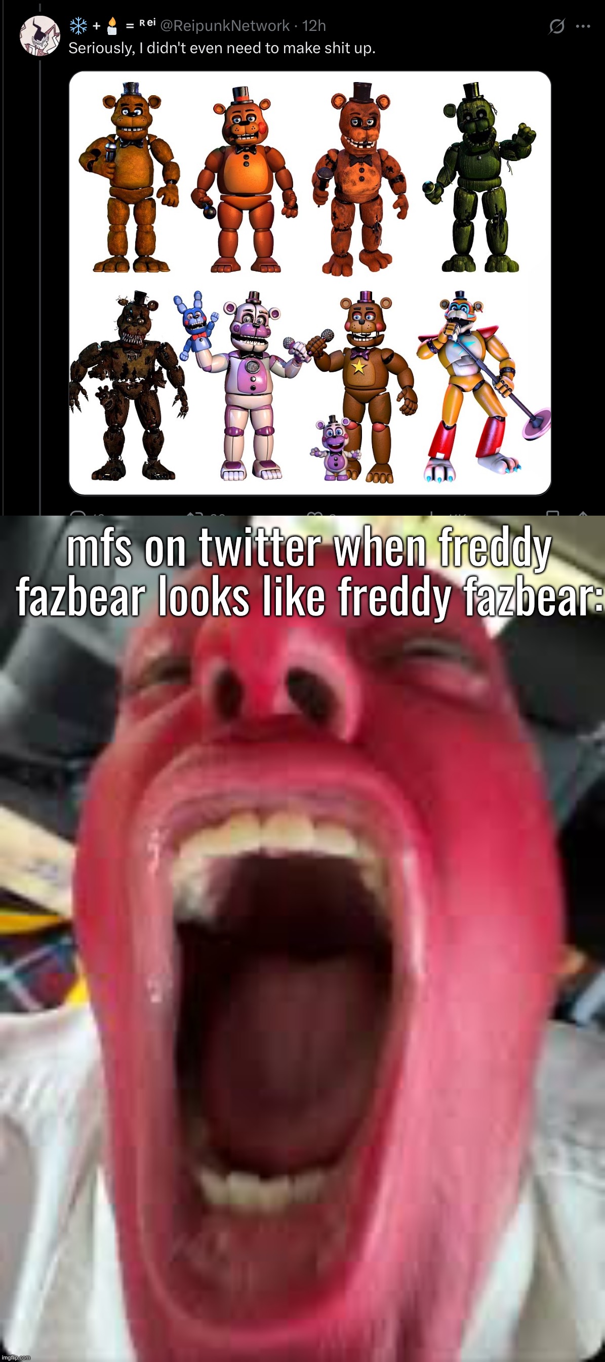 . | mfs on twitter when freddy fazbear looks like freddy fazbear: | image tagged in bagel | made w/ Imgflip meme maker
