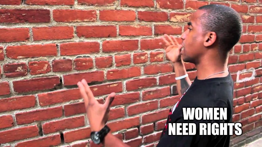 Talking to wall | WOMEN NEED RIGHTS | image tagged in talking to wall | made w/ Imgflip meme maker