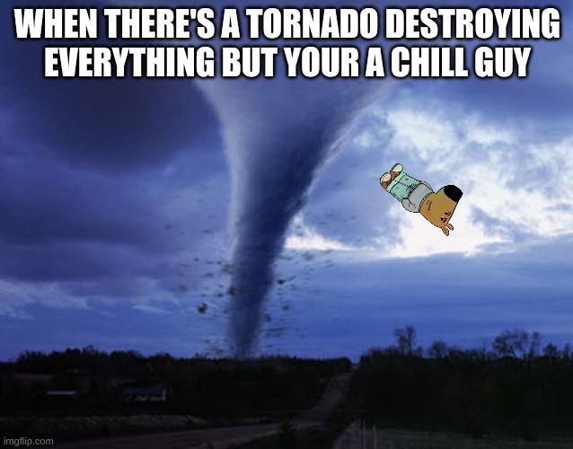 we needed a breeze | WHEN THERE'S A TORNADO DESTROYING EVERYTHING BUT YOUR A CHILL GUY | image tagged in tornado | made w/ Imgflip meme maker