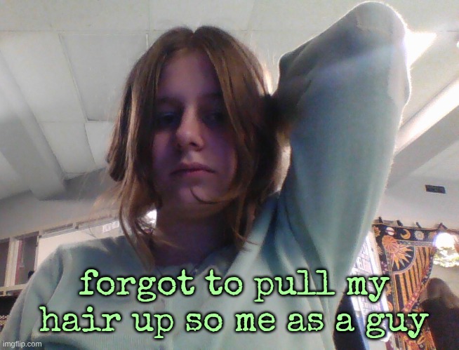 forgot to pull my hair up so me as a guy | made w/ Imgflip meme maker