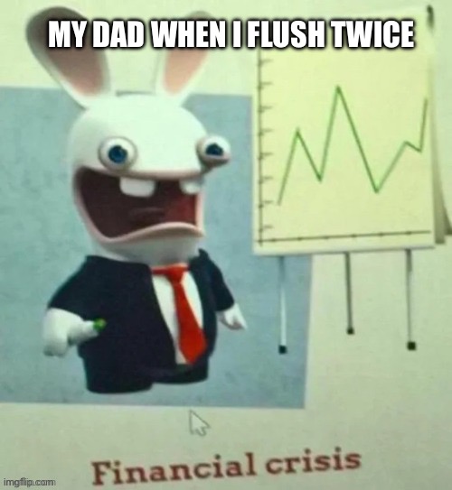 Financial crisis | MY DAD WHEN I FLUSH TWICE | image tagged in financial crisis | made w/ Imgflip meme maker
