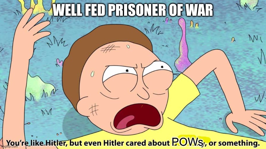 You’re like Hitler, but even Hitler cared about Germany | WELL FED PRISONER OF WAR; POWs | image tagged in you re like hitler but even hitler cared about germany | made w/ Imgflip meme maker