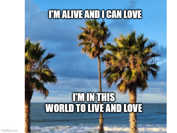 Live and Love | I'M ALIVE AND I CAN LOVE; I'M IN THIS WORLD TO LIVE AND LOVE | image tagged in life,love,being alive | made w/ Imgflip meme maker