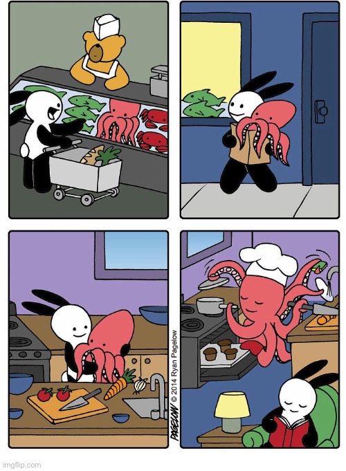 Buni Comics | image tagged in comics,buni comics,fish market,octopus,dinner,chef | made w/ Imgflip meme maker