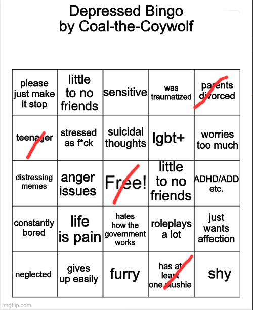 depressed bingo | image tagged in depressed bingo | made w/ Imgflip meme maker