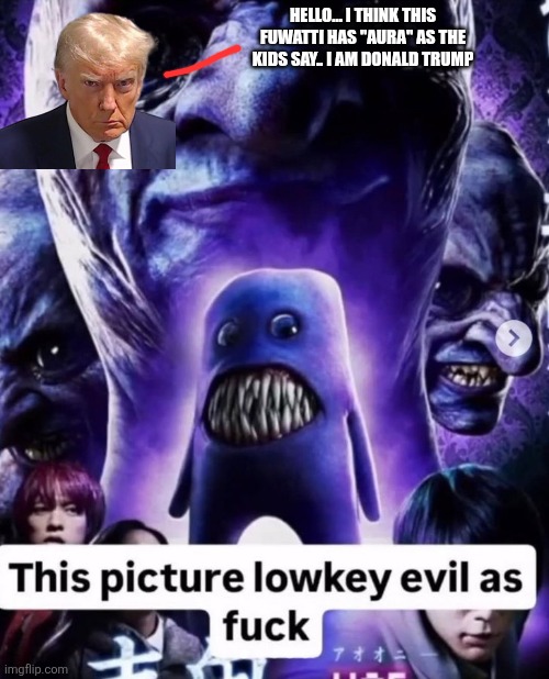 HELLO... I THINK THIS FUWATTI HAS "AURA" AS THE KIDS SAY.. I AM DONALD TRUMP | made w/ Imgflip meme maker
