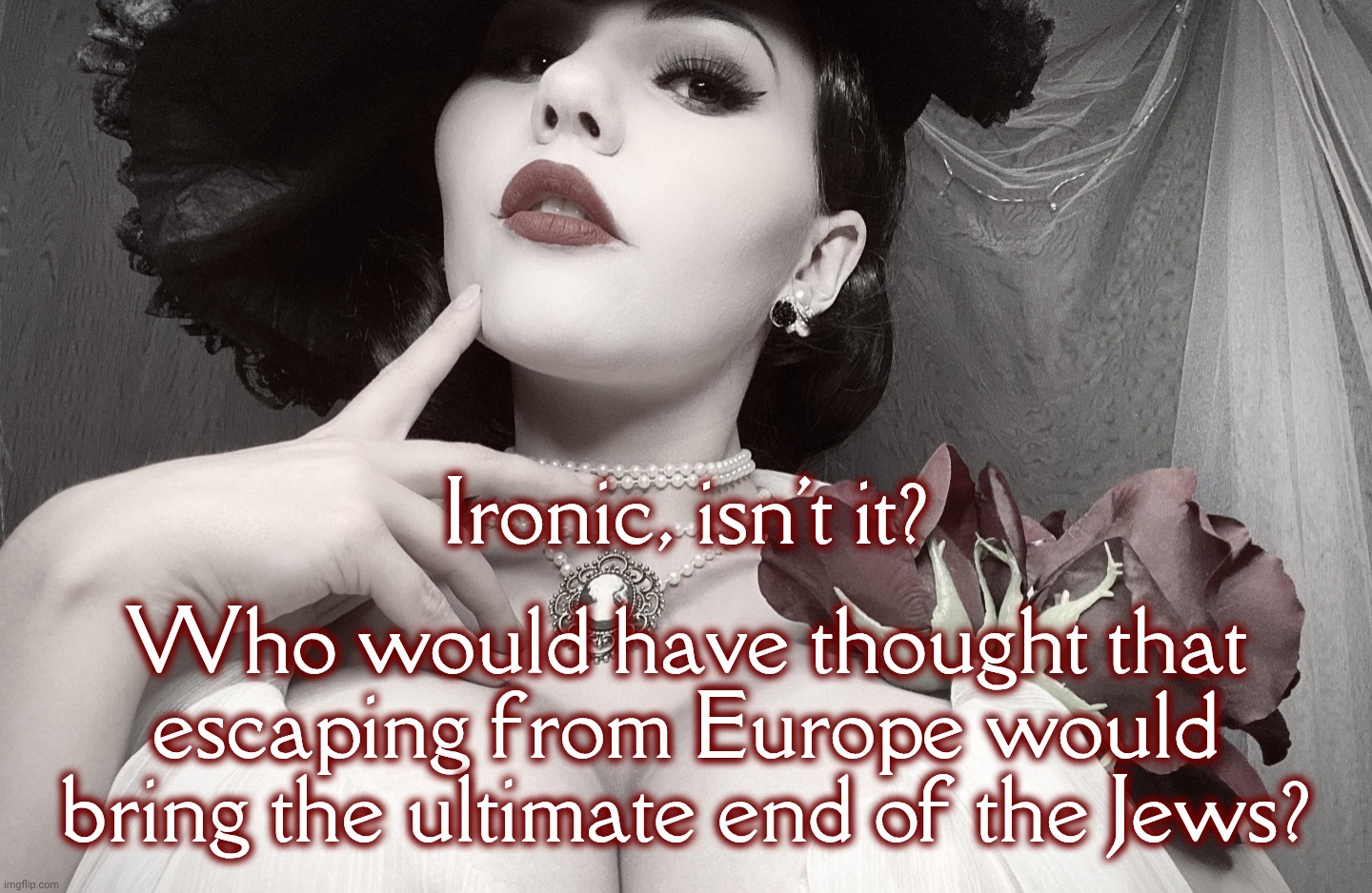 Declining birth rates in Israel and intermarriage in the United States don't bode well | Ironic, isn't it? Who would have thought that escaping from Europe would bring the ultimate end of the Jews? | image tagged in lady dimitrescu | made w/ Imgflip meme maker