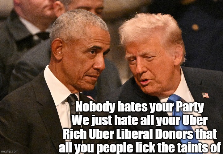 Nobody hates your Party
We just hate all your Uber Rich Uber Liberal Donors that all you people lick the taints of | made w/ Imgflip meme maker
