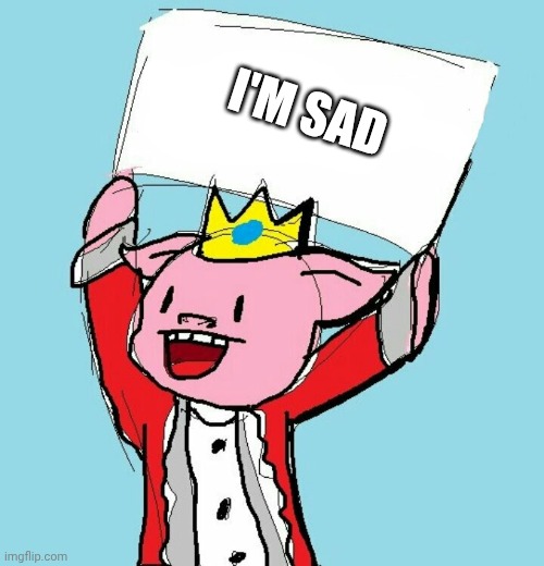 technoblade holding sign | I'M SAD | image tagged in technoblade holding sign | made w/ Imgflip meme maker