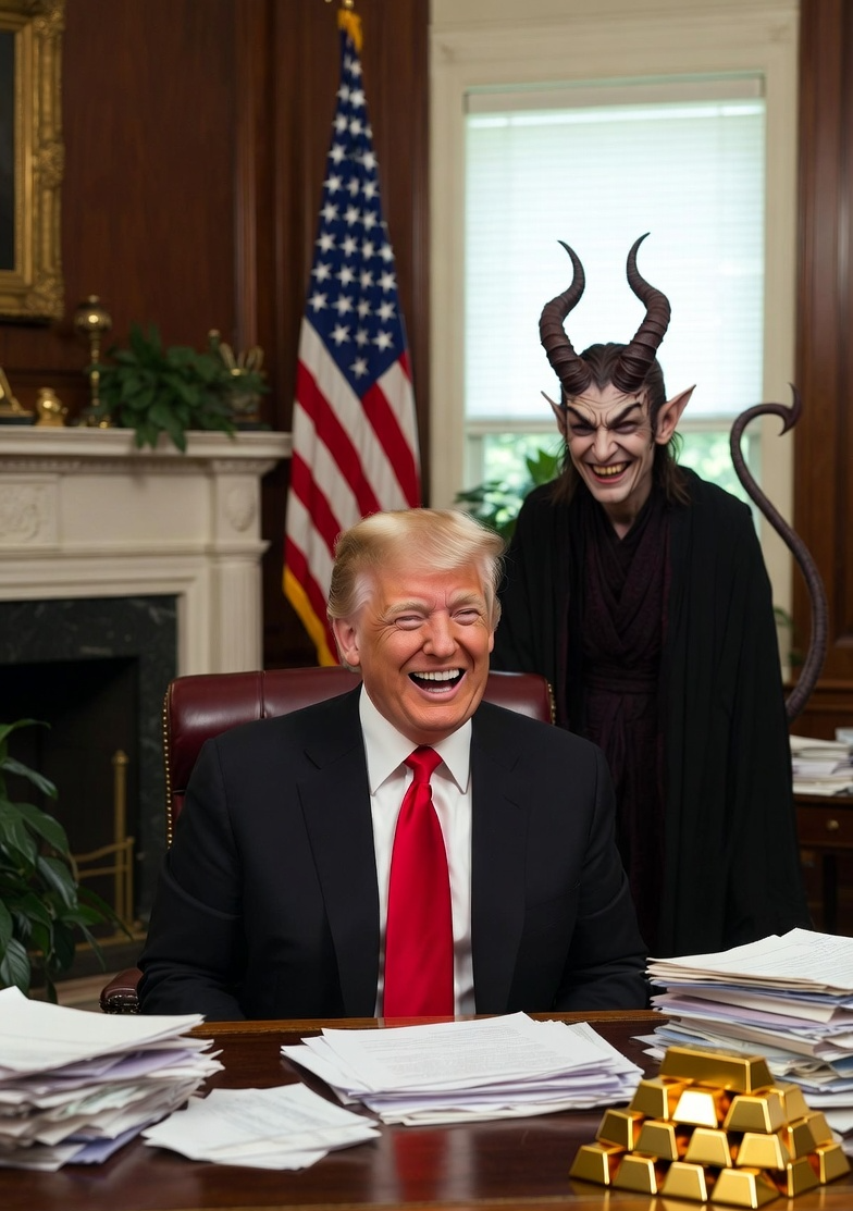Donald Trump Satan laughing pile of gold Blank Meme Template