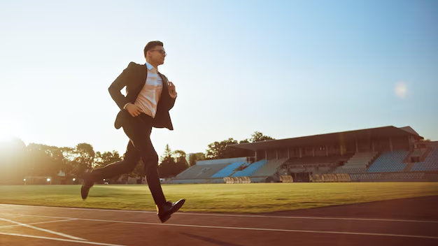 Guy Running On Racetrack In Business Suit Blank Meme Template
