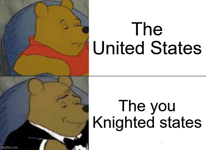 So elegant. | The United States; The you Knighted states | image tagged in memes,tuxedo winnie the pooh,funny,fun,usa,lol so funny | made w/ Imgflip meme maker