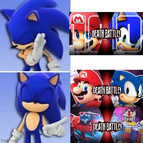 Post 1 of Death Battle Slander (More specifically Mario vs Sonic 2018) | image tagged in sonic hotline bling | made w/ Imgflip meme maker