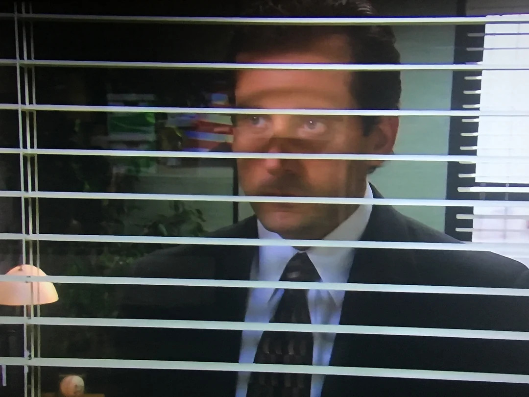 Micheal Scott behind blinds Blank Meme Template