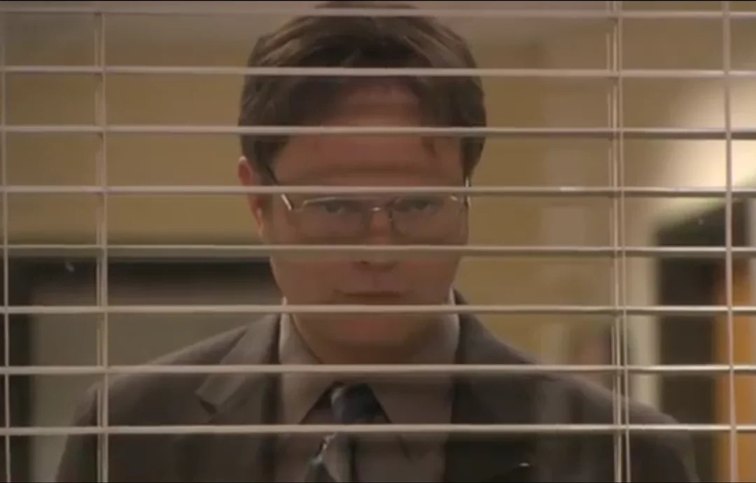 Dwight watching behind blinds Blank Meme Template