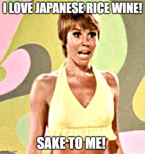 Laugh-In Sake | I LOVE JAPANESE RICE WINE! SAKE TO ME! | image tagged in judy carne,laugh-in,sake to me,sock it to me | made w/ Imgflip meme maker