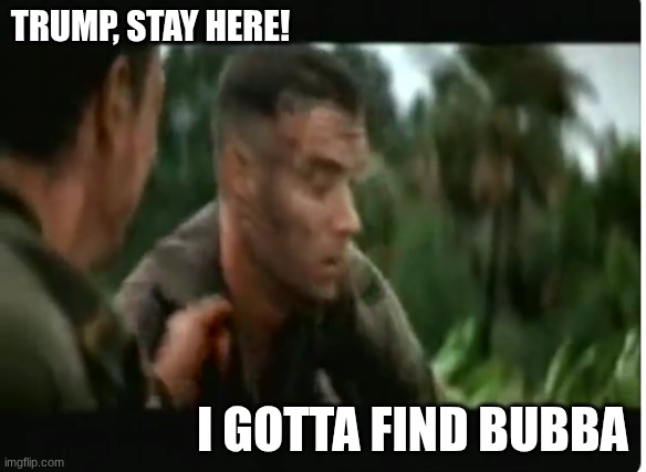 .. | TRUMP, STAY HERE! I GOTTA FIND BUBBA | image tagged in hollywood,movies | made w/ Imgflip meme maker
