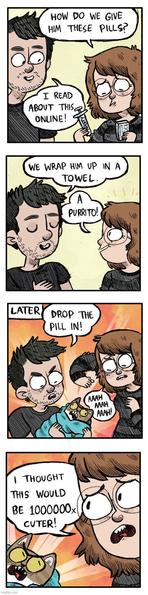 image tagged in cat,pills,towel,burrito,trouble,oof | made w/ Imgflip meme maker