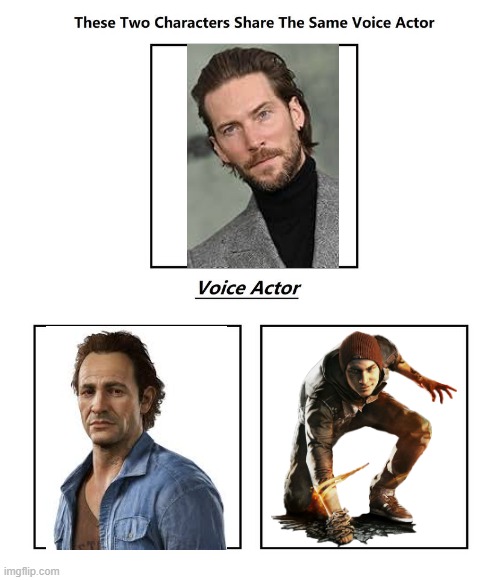Troy Baker | image tagged in same voice actor,troy baker,uncharted,infamous,infamous second son,playstation | made w/ Imgflip meme maker