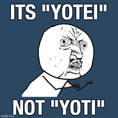 ITS "YOTEI" NOT "YOTI" | image tagged in memes,y u no | made w/ Imgflip meme maker