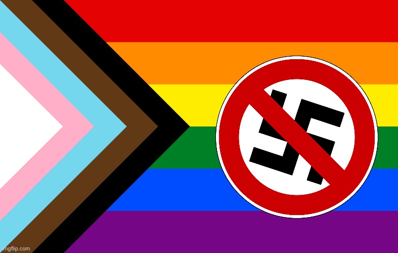 LGBTQ Pride flag with anti Nazi symbol | image tagged in pride flag,lgbtq,nazi,lgbt,nazis | made w/ Imgflip meme maker