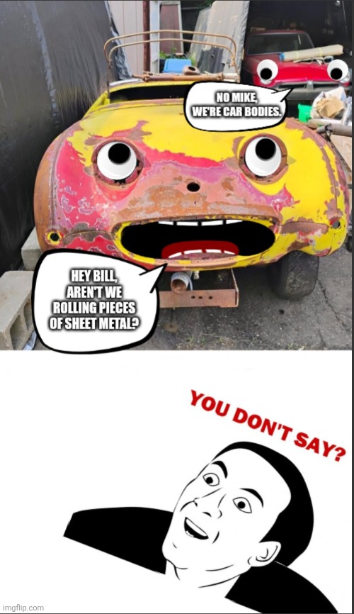 Junkyard Cars Bill and Mike | image tagged in memes,cars,you don't say,junk,don't be like bill,strange cars | made w/ Imgflip meme maker