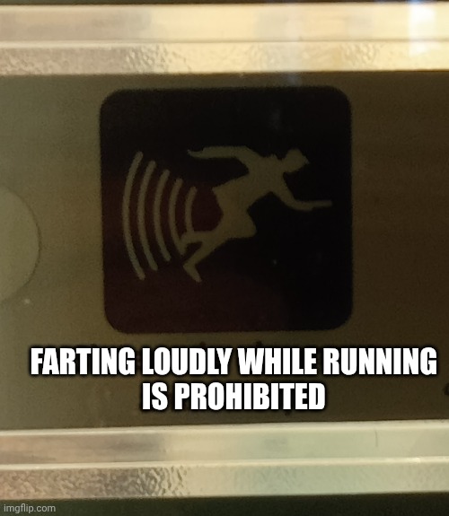 FARTING LOUDLY WHILE RUNNING 
IS PROHIBITED | image tagged in sign,farting,loud,running,forbidden | made w/ Imgflip meme maker